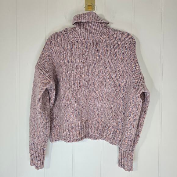 J Crew Pink TurtleNeck Sweater Wool Blend Boxy Cropped Pink Multi Size XL - Picture 1 of 7